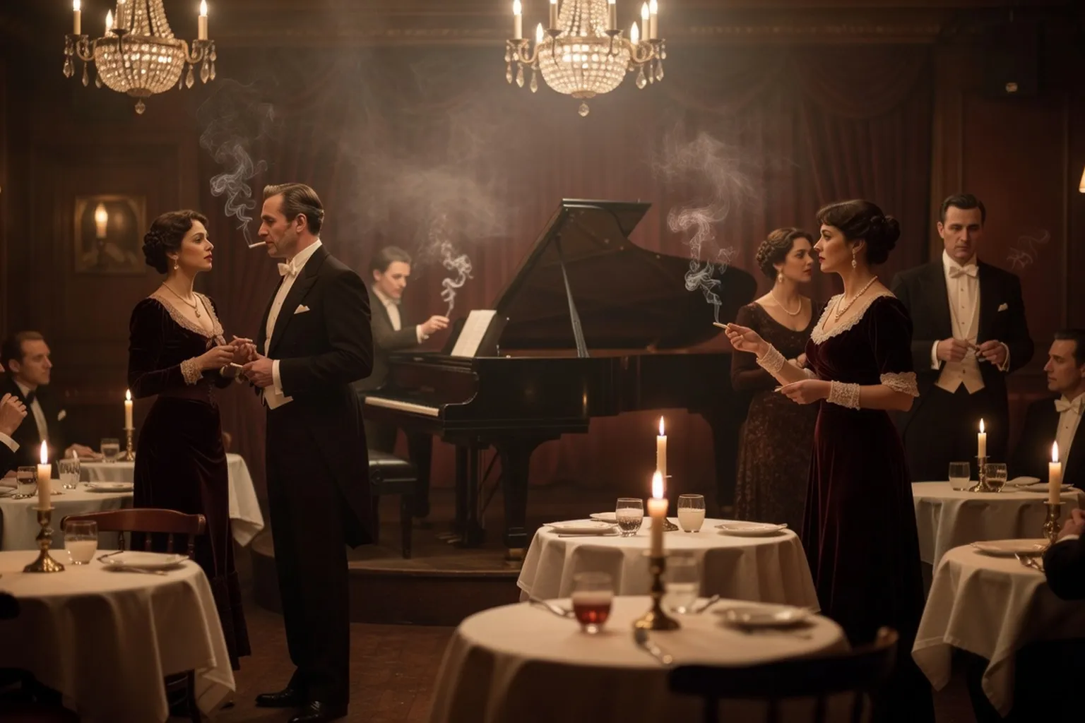 Cabaret moscovite des ann&eacute;es 1920, dans l'esprit des sc&egrave;nes o&ugrave; Vertinski cr&eacute;a son personnage de Pierrot