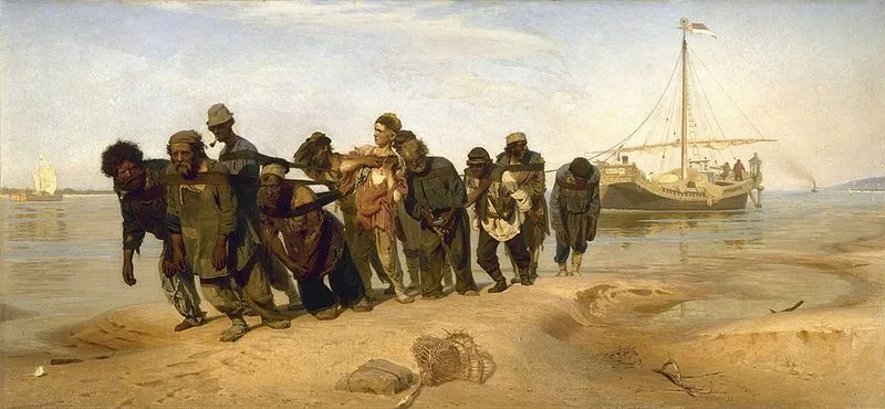 Les Bateliers de la Volga, célèbre tableau d'Ilia Repine (1870-1873), conservé au Musée Russe de Saint-Pétersbourg