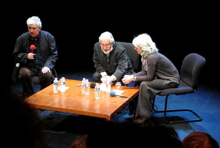 Patrick Sommier, Lev Dodine et Sorour Kasma&iuml; lors de la rencontre au th&eacute;&acirc;tre MC93 de Bobigny en novembre 2009