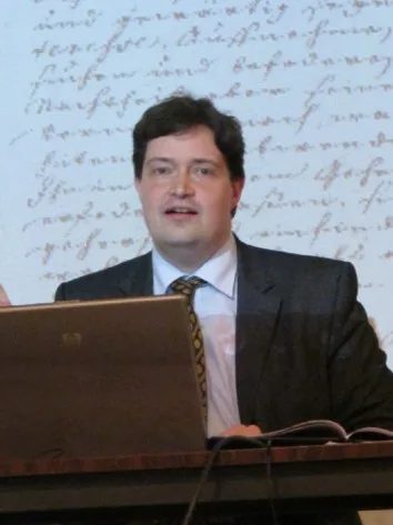 Leonhard Horowski présentant sur le français en Brandebourg-Prusse