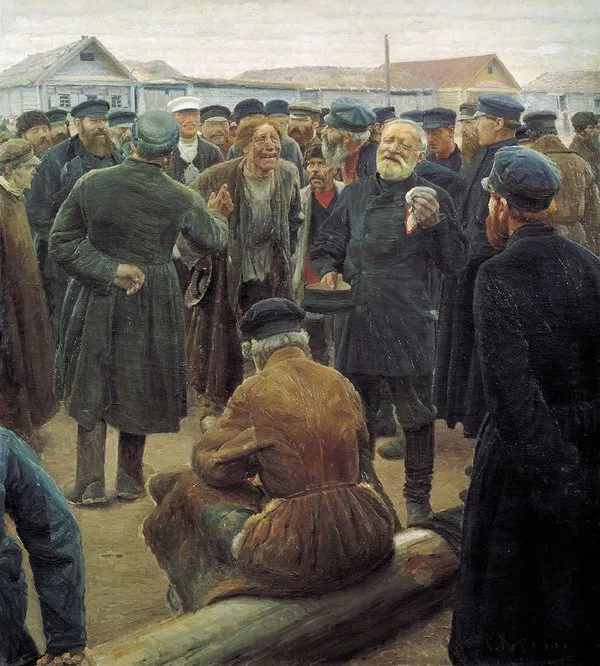 Na miru (Au village), tableau de Sergei Korovin (1893) - assemblée paysanne du mir en Russie