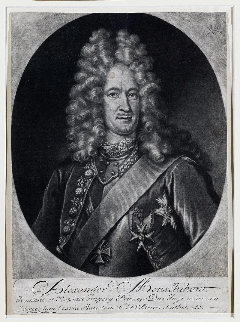 Portrait grav&eacute; d'Alexandre Danilovitch Menchikov, favori de Pierre le Grand